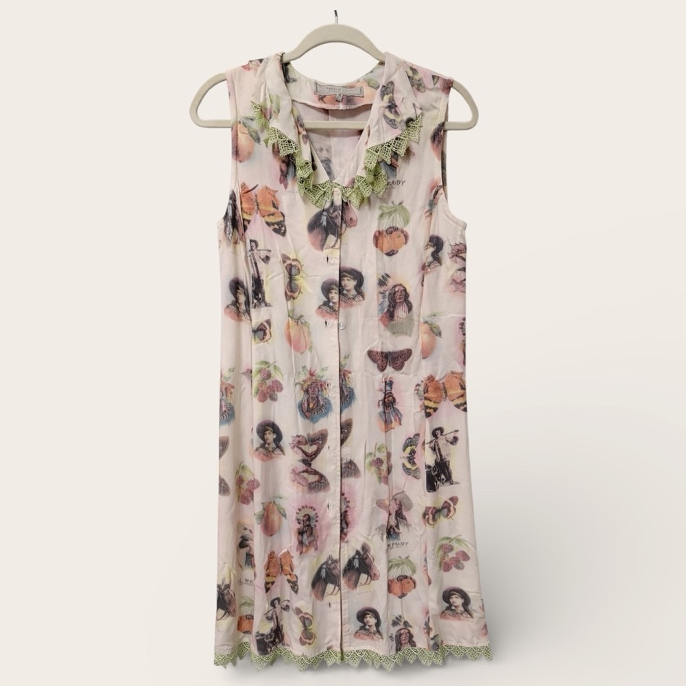 Double D Ranch Pink Printed Sleeveless Midi Dress with Green Trim